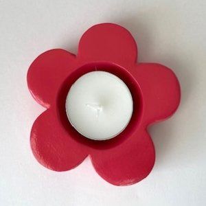 Coral Red Flower Tea Light Candle Holder - Handmade with Paper Mache